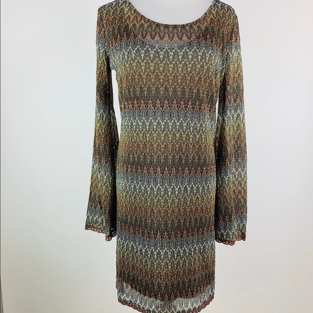 Free People Brown Sheath Dress with Scoop Neck and Bell Sleeves